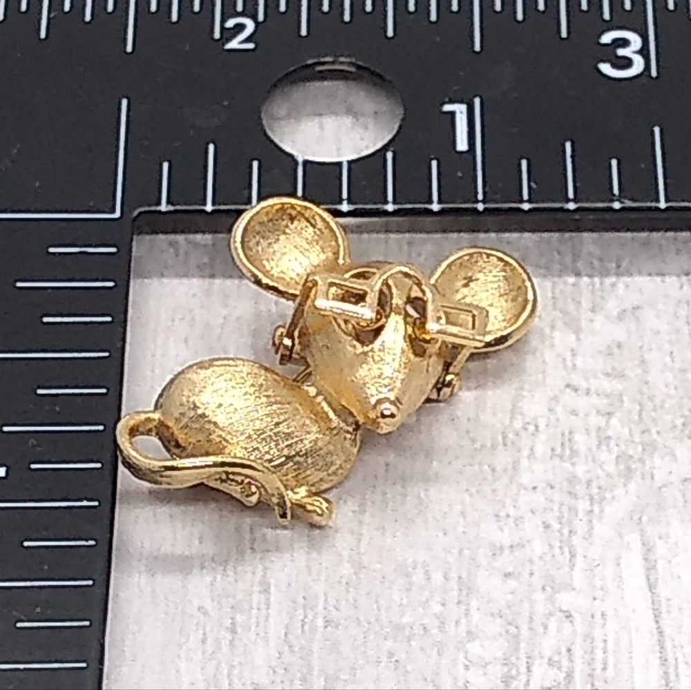 70's Vintage Avon Mouse Pin Brooch Articulated Glasses Gold Tone Rhinestone Eyes - Picture 7 of 10